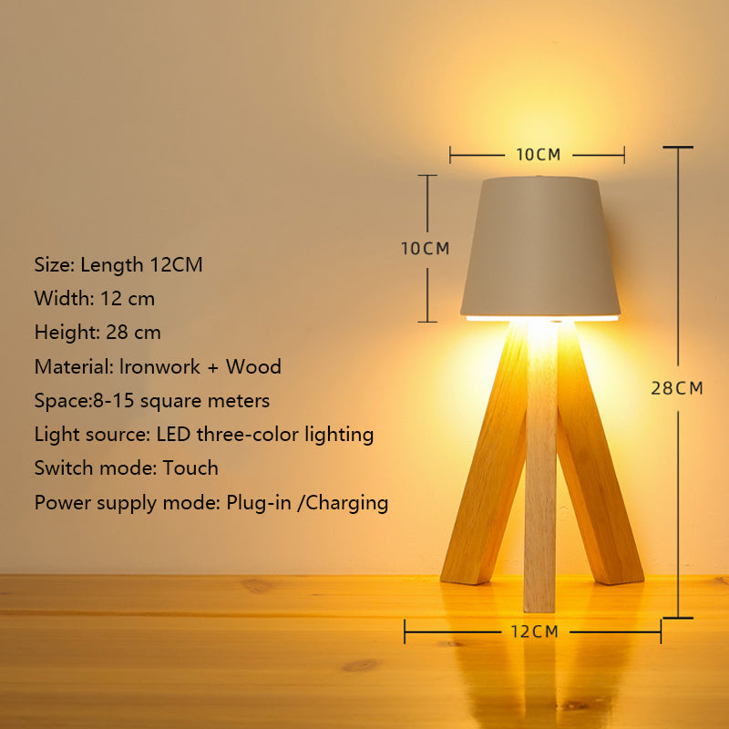 Lampe de Table LED Décorative en Bois, Rechargeable et Tactile — مصباح طاولة خشبي ديكوري قابل للشحن بالتحكم باللمس