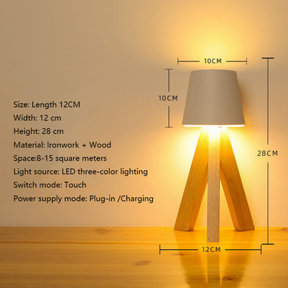Lampe de Table LED Décorative en Bois, Rechargeable et Tactile — مصباح طاولة خشبي ديكوري قابل للشحن بالتحكم باللمس