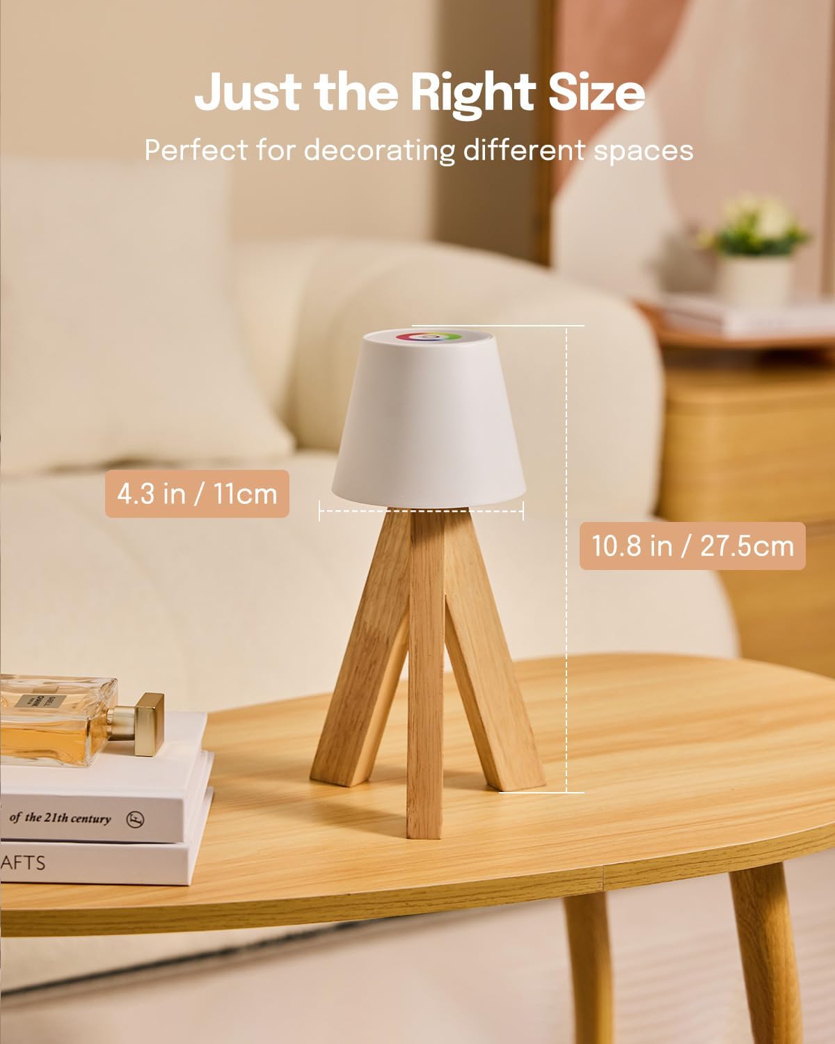 Lampe de Table LED Décorative en Bois, Rechargeable et Tactile — مصباح طاولة خشبي ديكوري قابل للشحن بالتحكم باللمس
