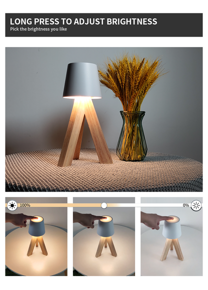 Lampe de Table LED Décorative en Bois, Rechargeable et Tactile — مصباح طاولة خشبي ديكوري قابل للشحن بالتحكم باللمس