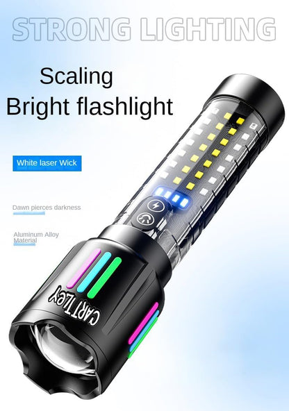 Lampe Torche Tactique LED Rechargeable USB-C - مصباح يدوي تكتيكي فائق السطوع (1000 لومين) مع إضاءة جانبية