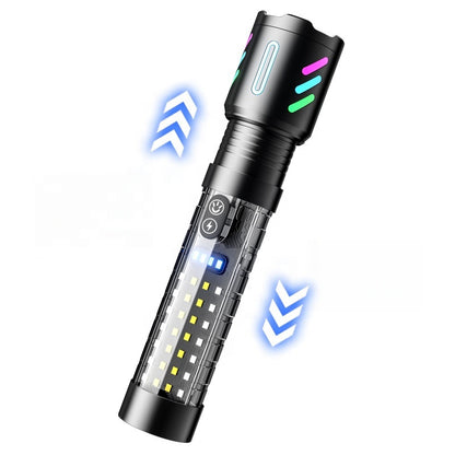 Lampe Torche Tactique LED Rechargeable USB-C - مصباح يدوي تكتيكي فائق السطوع (1000 لومين) مع إضاءة جانبية