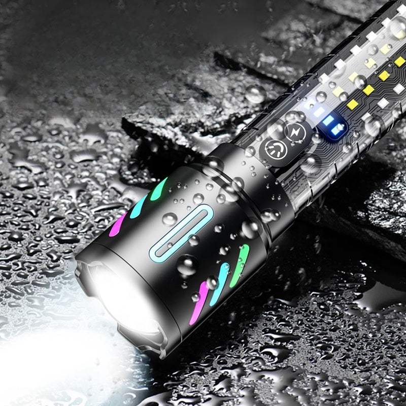 Lampe Torche Tactique LED Rechargeable USB-C - مصباح يدوي تكتيكي فائق السطوع (1000 لومين) مع إضاءة جانبية