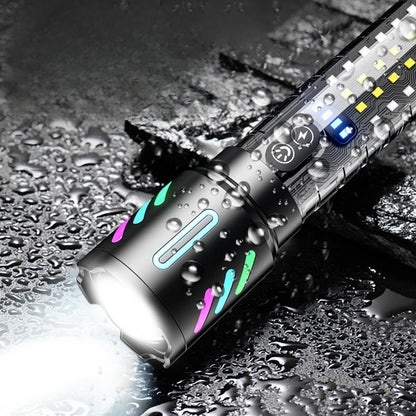 Lampe Torche Tactique LED Rechargeable USB-C - مصباح يدوي تكتيكي فائق السطوع (1000 لومين) مع إضاءة جانبية