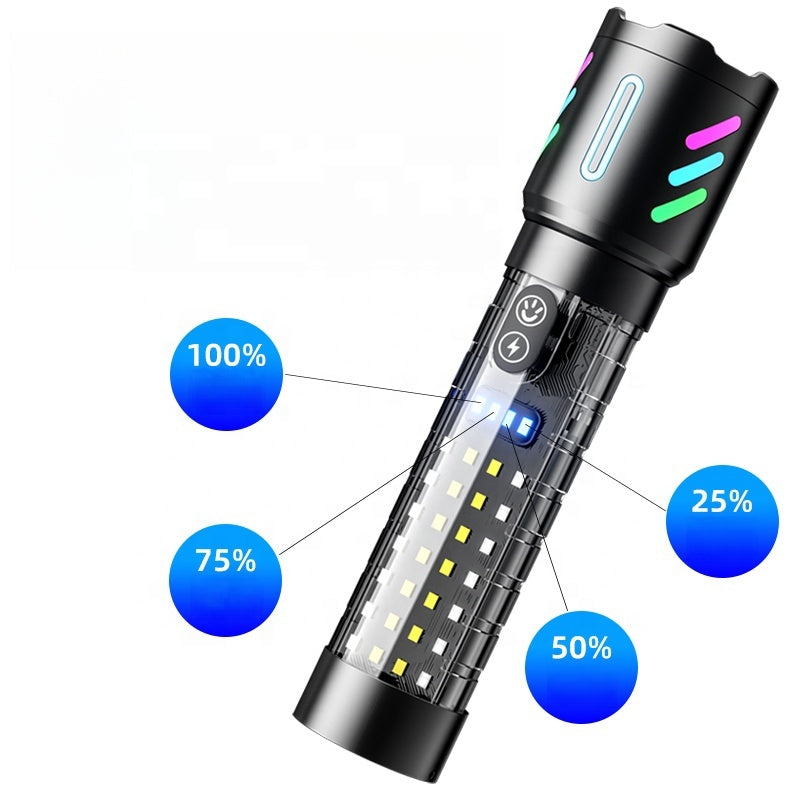 Lampe Torche Tactique LED Rechargeable USB-C - مصباح يدوي تكتيكي فائق السطوع (1000 لومين) مع إضاءة جانبية