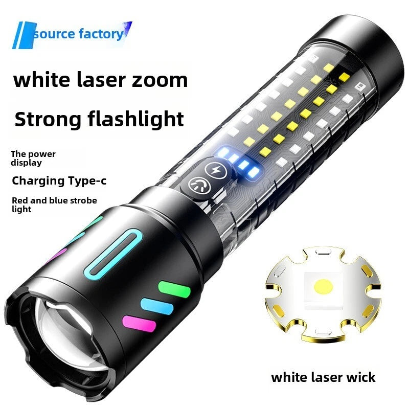 Lampe Torche Tactique LED Rechargeable USB-C - مصباح يدوي تكتيكي فائق السطوع (1000 لومين) مع إضاءة جانبية