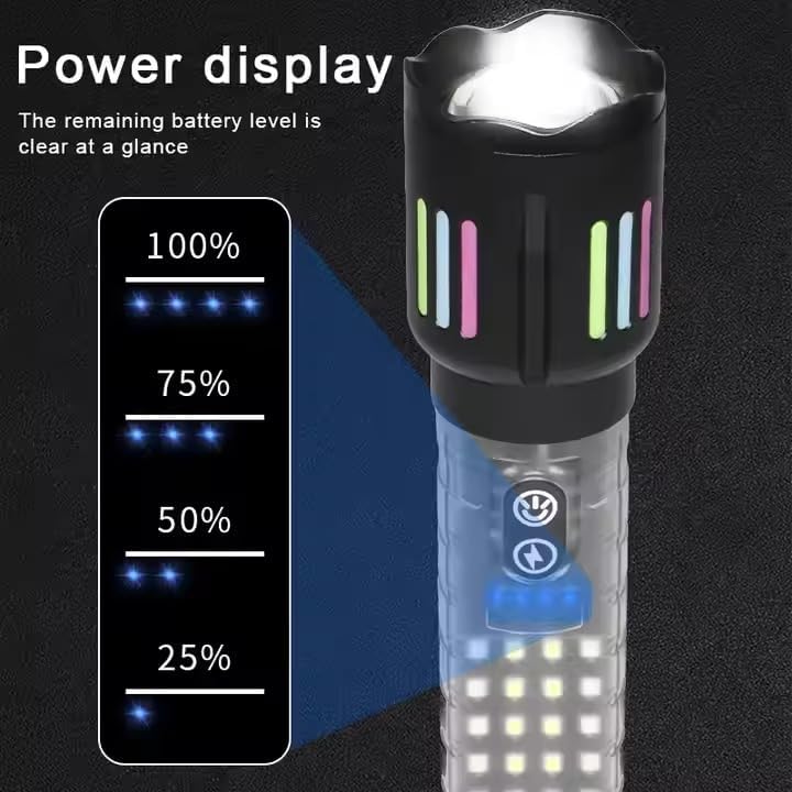 Lampe Torche Tactique LED Rechargeable USB-C - مصباح يدوي تكتيكي فائق السطوع (1000 لومين) مع إضاءة جانبية
