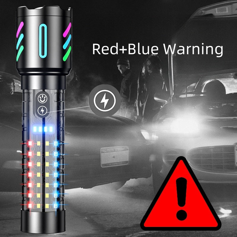 Lampe Torche Tactique LED Rechargeable USB-C - مصباح يدوي تكتيكي فائق السطوع (1000 لومين) مع إضاءة جانبية