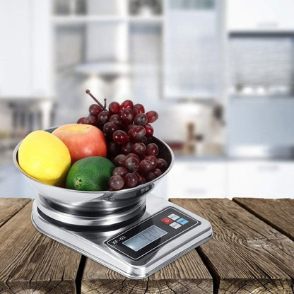 Balance de cuisine haute précision numérique avec bol en acier inoxydable, 5 kg / 1 g avec écran LCD تنزوت