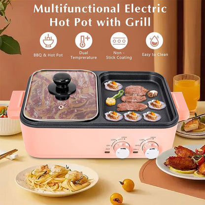 Marmite électrique avec plaque de cuisson antiadhésive double contrôle de température