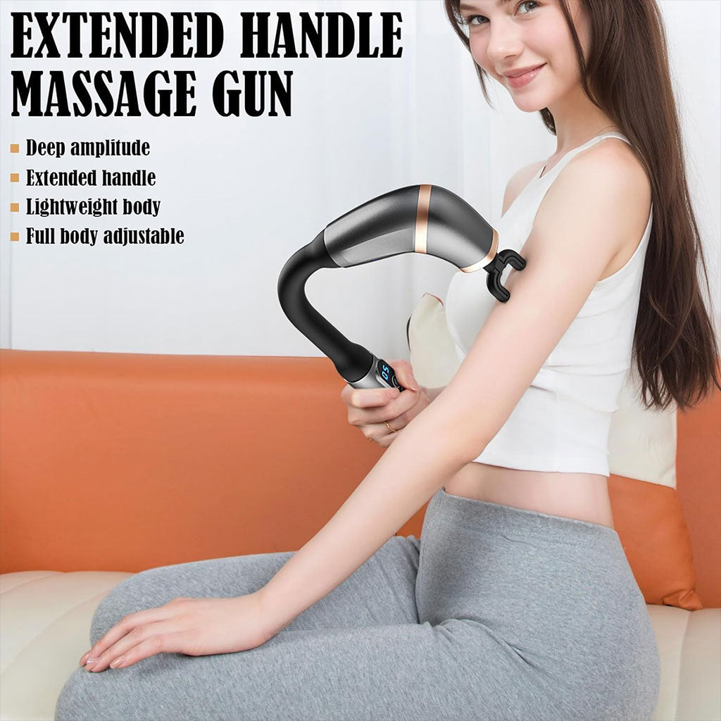 Pistolet de massage poignée allongée avec 4 têtes, 3 modes et 6 niveaux – جهاز تدليك الجسم