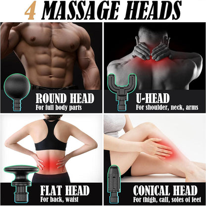 Pistolet de massage poignée allongée avec 4 têtes, 3 modes et 6 niveaux – جهاز تدليك الجسم