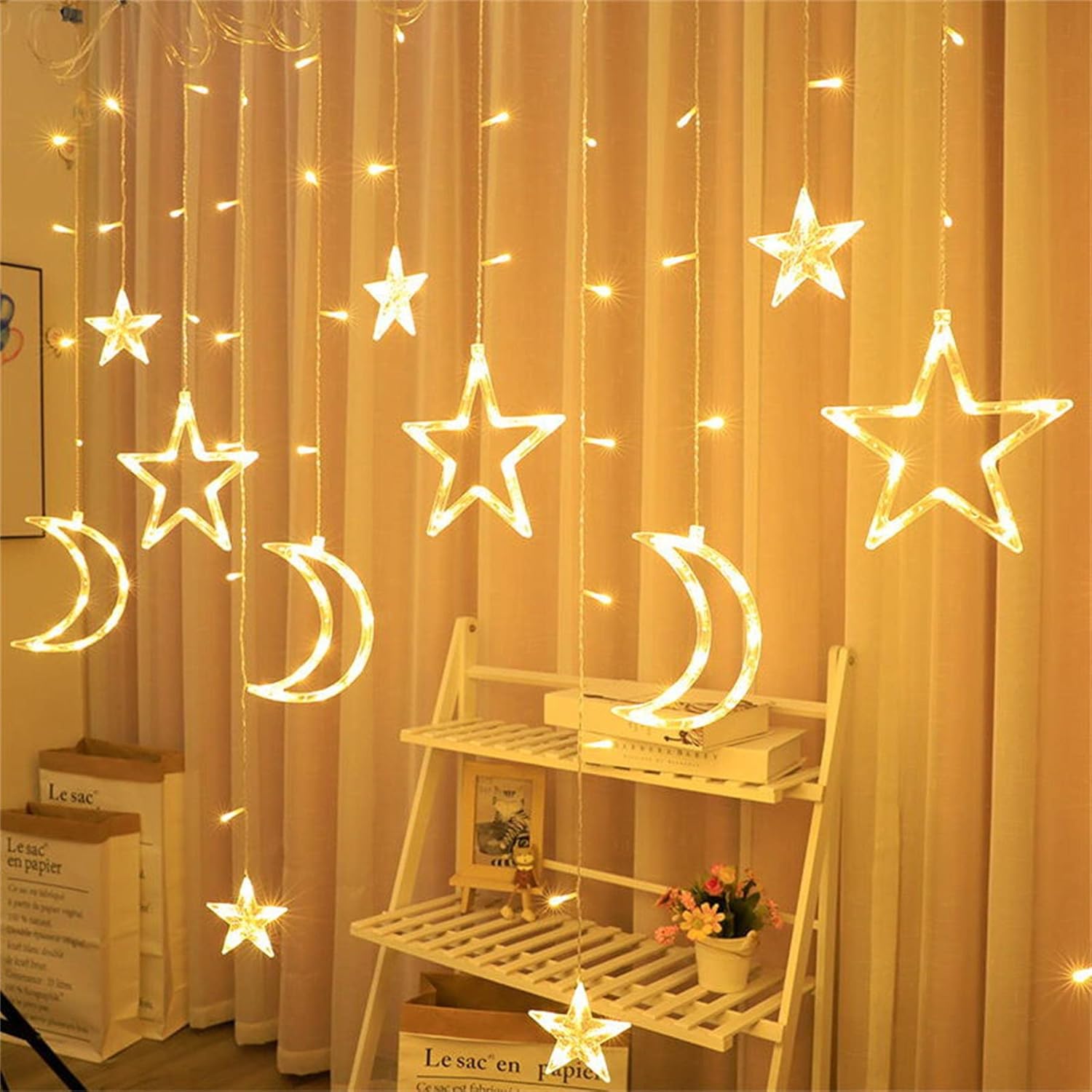 Guirlande LED Ramadan en Forme de Croissant et D’étoiles V3 – ستائر رمضانية مضيئة على شكل هلال ونجمة