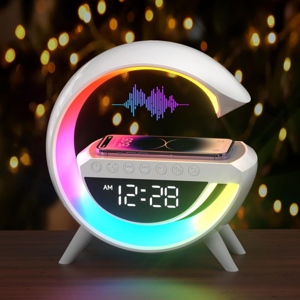 Lampe d'Ambiance LED avec Chargeur Sans Fil et Enceinte Bluetooth - مصباح مع شاحن لاسلكي ومكبر صوت بلوتوث تنزوت