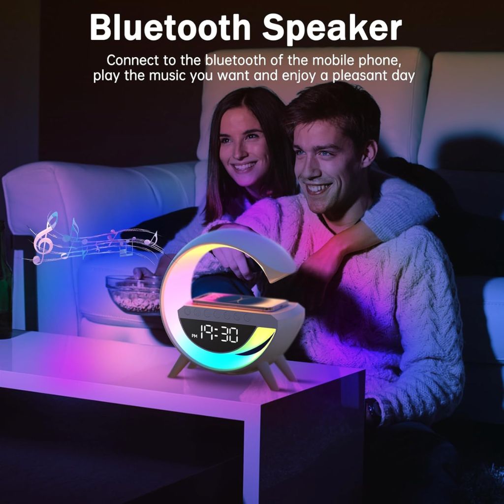 Lampe d'Ambiance LED avec Chargeur Sans Fil et Enceinte Bluetooth - مصباح مع شاحن لاسلكي ومكبر صوت بلوتوث