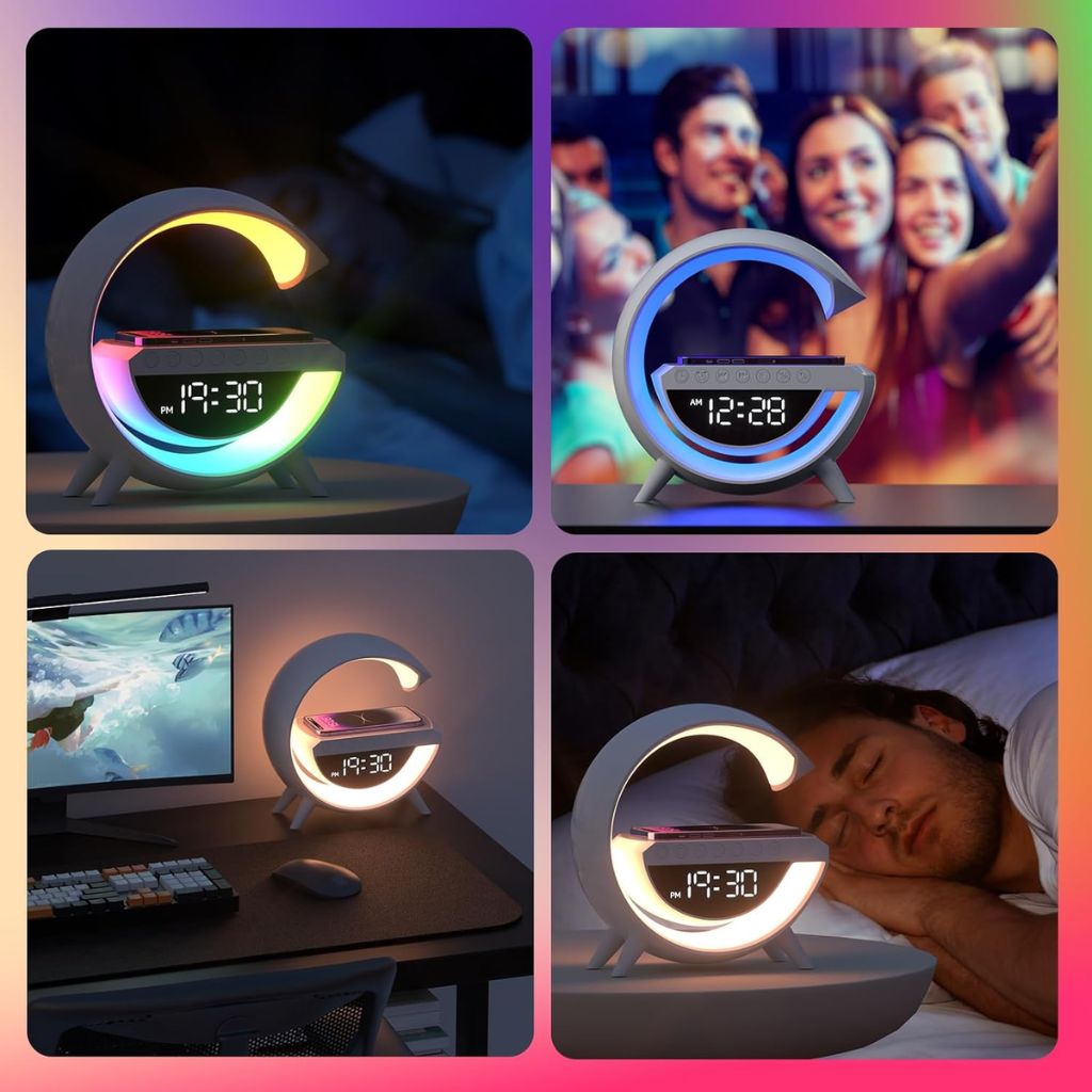 Lampe d'Ambiance LED avec Chargeur Sans Fil et Enceinte Bluetooth - مصباح مع شاحن لاسلكي ومكبر صوت بلوتوث