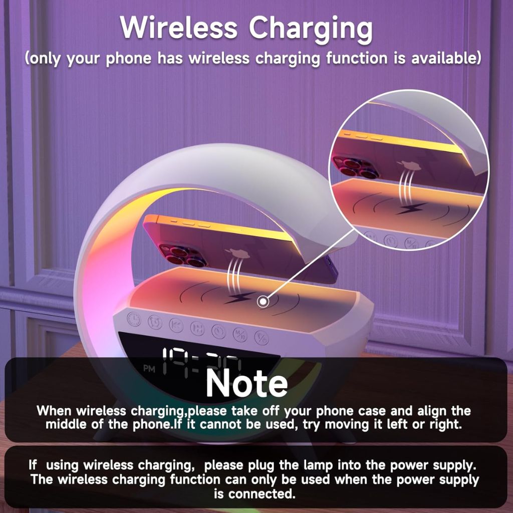 Lampe d'Ambiance LED avec Chargeur Sans Fil et Enceinte Bluetooth - مصباح مع شاحن لاسلكي ومكبر صوت بلوتوث