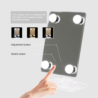 Miroir de Maquillage avec 4 ampoules LED Contrôle tactile intelligent et rotation à 360° – مرآة المكياج