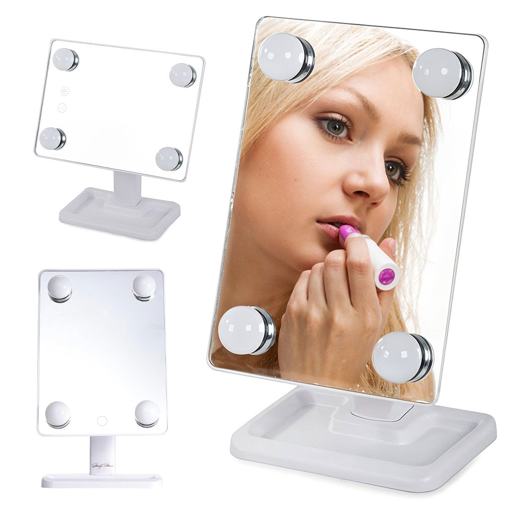 Miroir de Maquillage avec 4 ampoules LED Contrôle tactile intelligent et rotation à 360° – مرآة المكياج تنزوت
