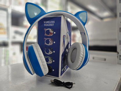 Casque stéréo Bluetooth sans fil oreilles de chat électroluminescents avec support carte TF