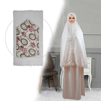 طقم صلاة نسائي 4 قطع برداء فضفاض وسجادة مبطنة مع غلاف للمصحف Kit De Prière 4 Pieces Pour Femmes En Tissu Doux Et Confortable