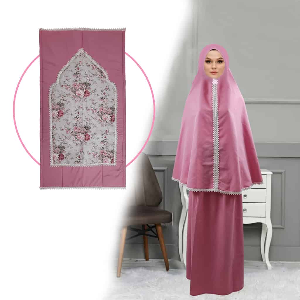 طقم صلاة نسائي 4 قطع برداء فضفاض وسجادة مبطنة مع غلاف للمصحف Kit De Prière 4 Pieces Pour Femmes En Tissu Doux Et Confortable