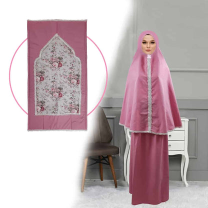 طقم صلاة نسائي 4 قطع برداء فضفاض وسجادة مبطنة مع غلاف للمصحف Kit De Prière 4 Pieces Pour Femmes En Tissu Doux Et Confortable