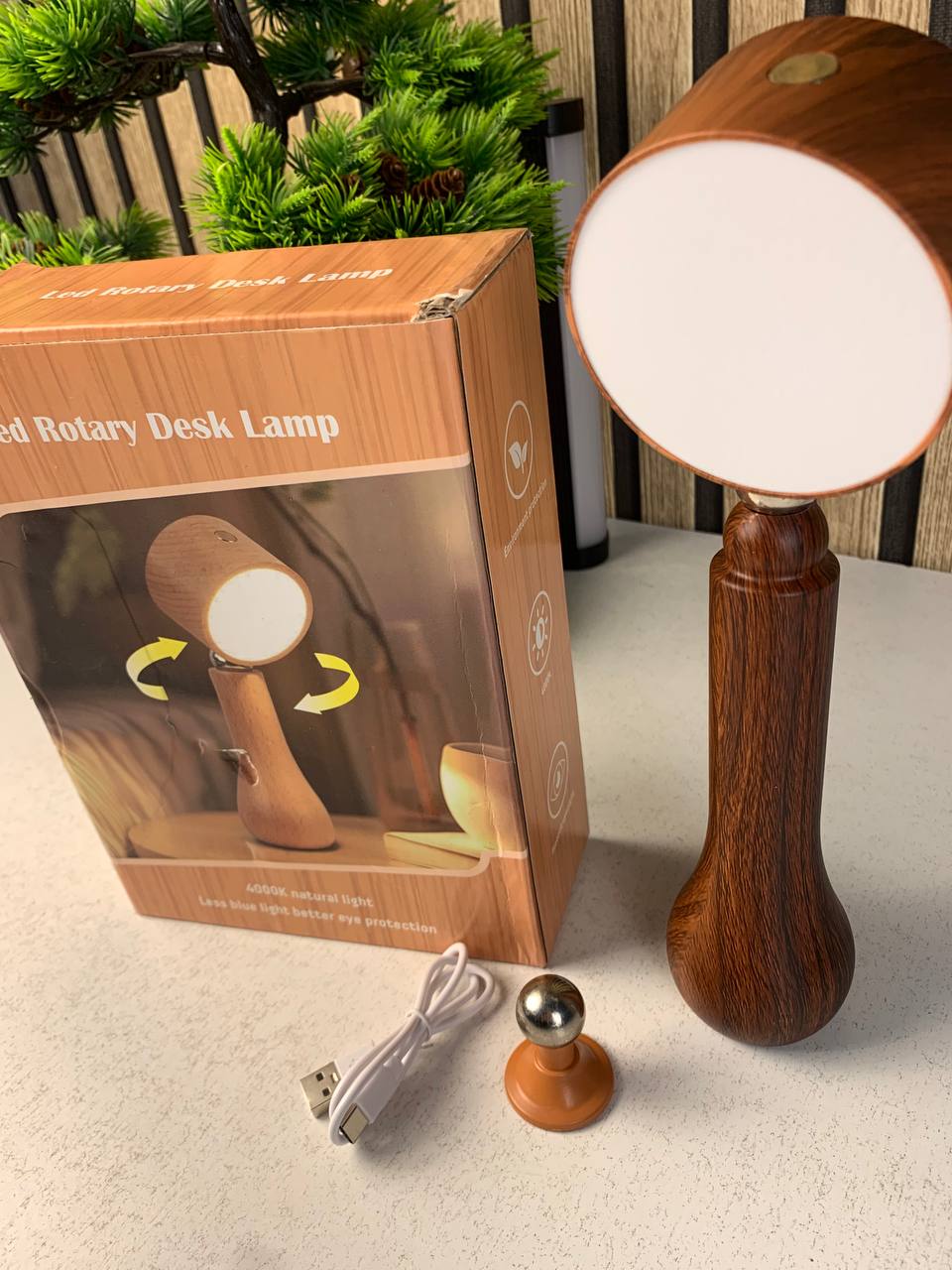 Lampe LED Motif en bois portable sans fil rechargeable à interrupteur tactile 4000K - مصباح مكتب يعمل باللمس
