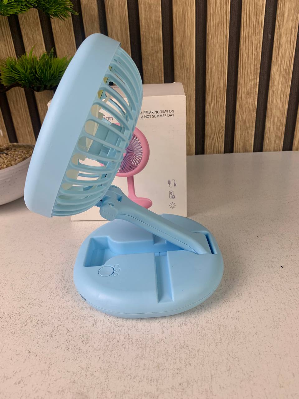 Ventilateur Pliable Rechargeable avec Support Téléphone - مروحة مكتب ويد قابلة للطي مع حامل هاتف