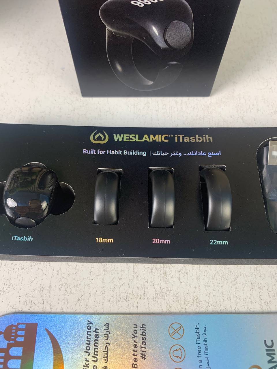 Anneau de Zikr Étanche avec Écran OLED iTasbih Salam+ - خاتم التسبيح الذكي المقاوم للماء بـ3 مقاسات