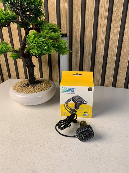 Chargeur de voiture à 3 ports avec câble de charge 3 en 1 intégré (Lightning/Type-C/Micro USB) - شاحن سيارة