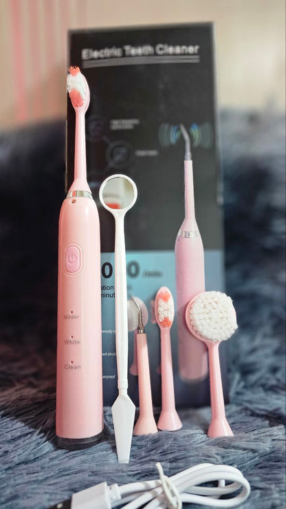 Brosse à dents à ultrasons 3en1 Nettoyeur de dents étanche IPX7 Kit de nettoyage dentaire en mode muet à trois vitesses avec charge USB