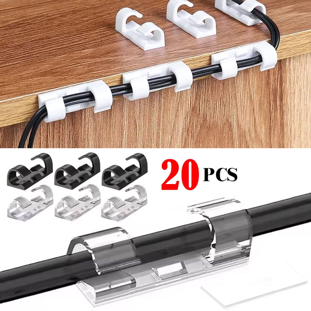 Pack 20pcs Pinces de câble auto-adhésives solides et transparents – طقم تنظيم الكابلات