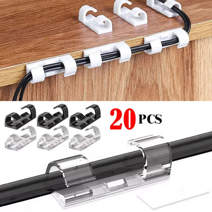 Pack 20pcs Pinces de câble auto-adhésives solides et transparents – طقم تنظيم الكابلات