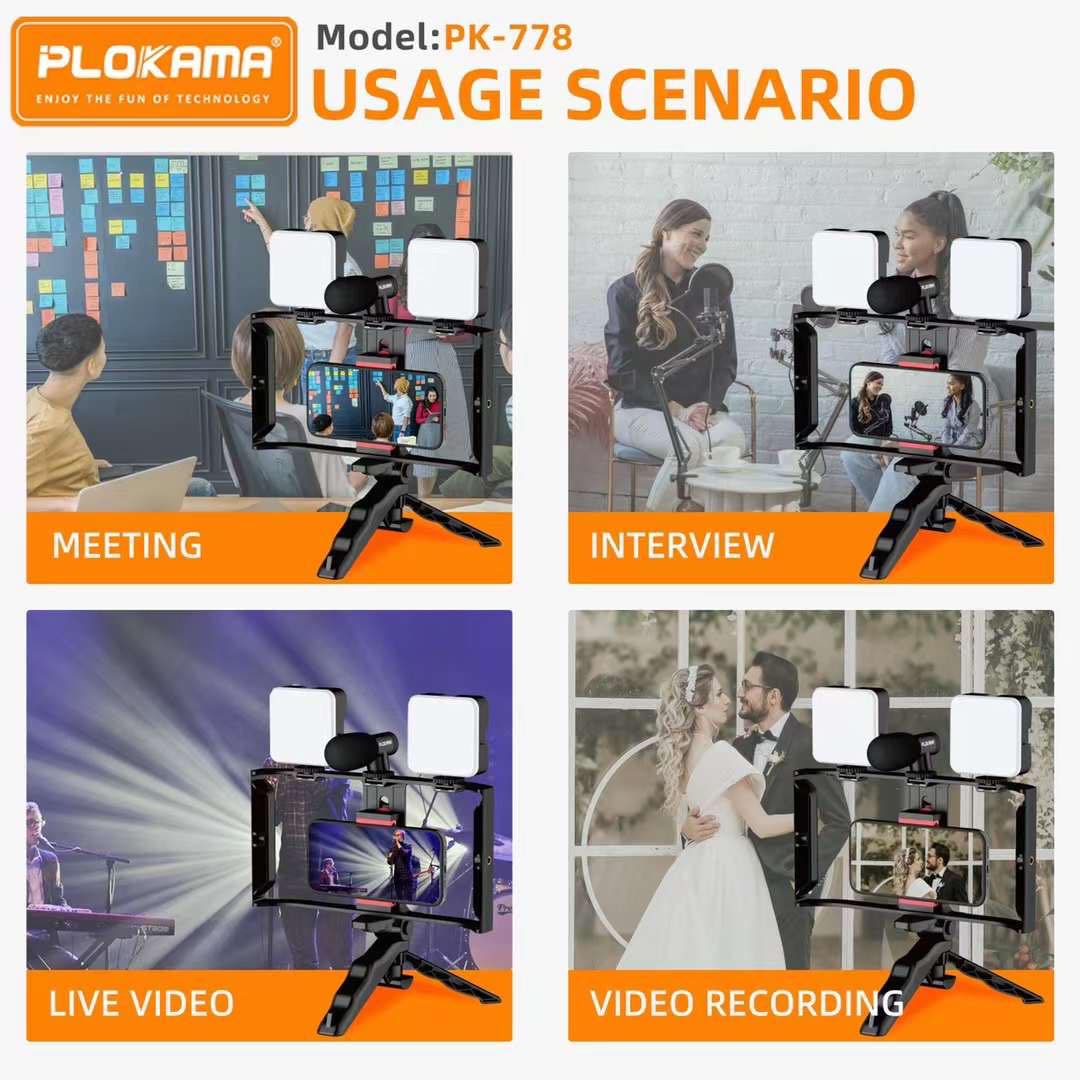 Kit de création de contenu 5 en 1 double éclairage avec microphone haute définition - طقم صناعة المحتوى 5 في 1