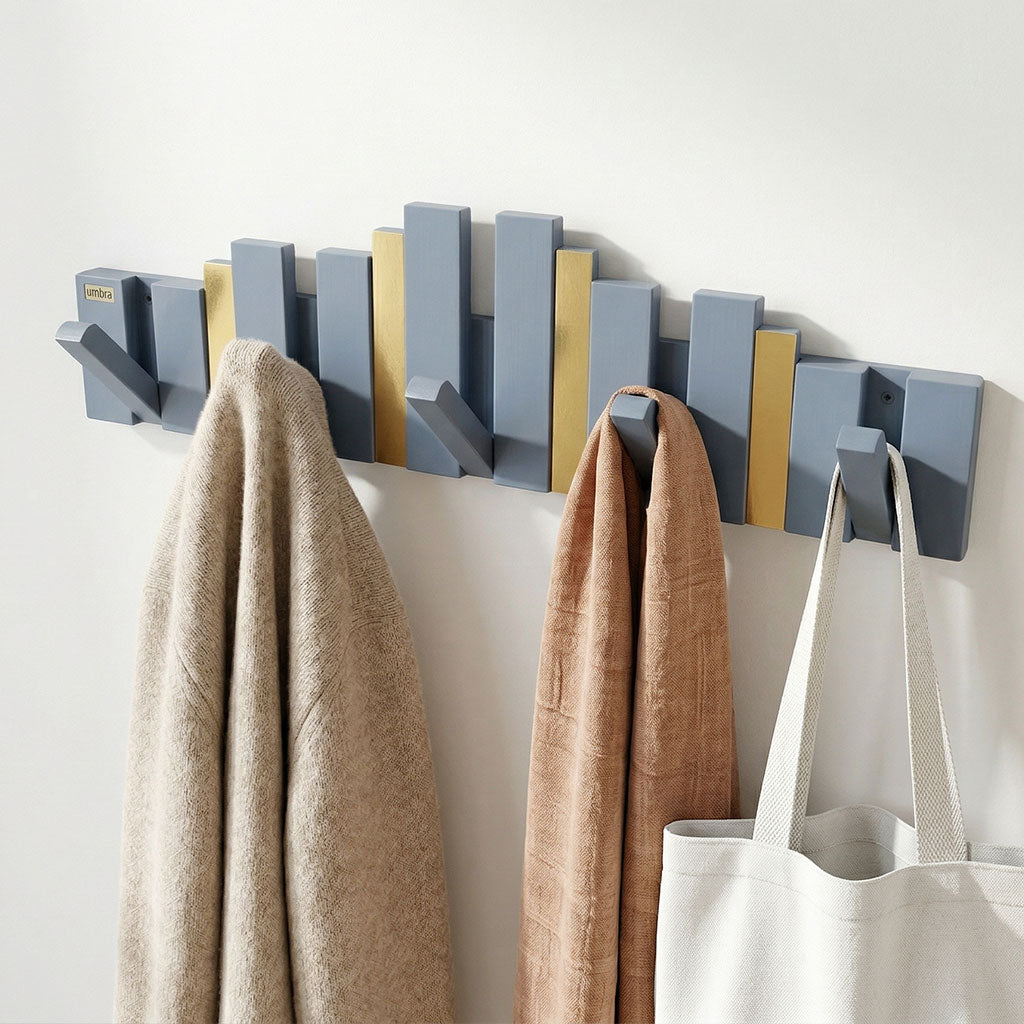 Porte-Manteau Mural Design Piano en Bois avec Touches Dorées - علاقة ملابس خشبية