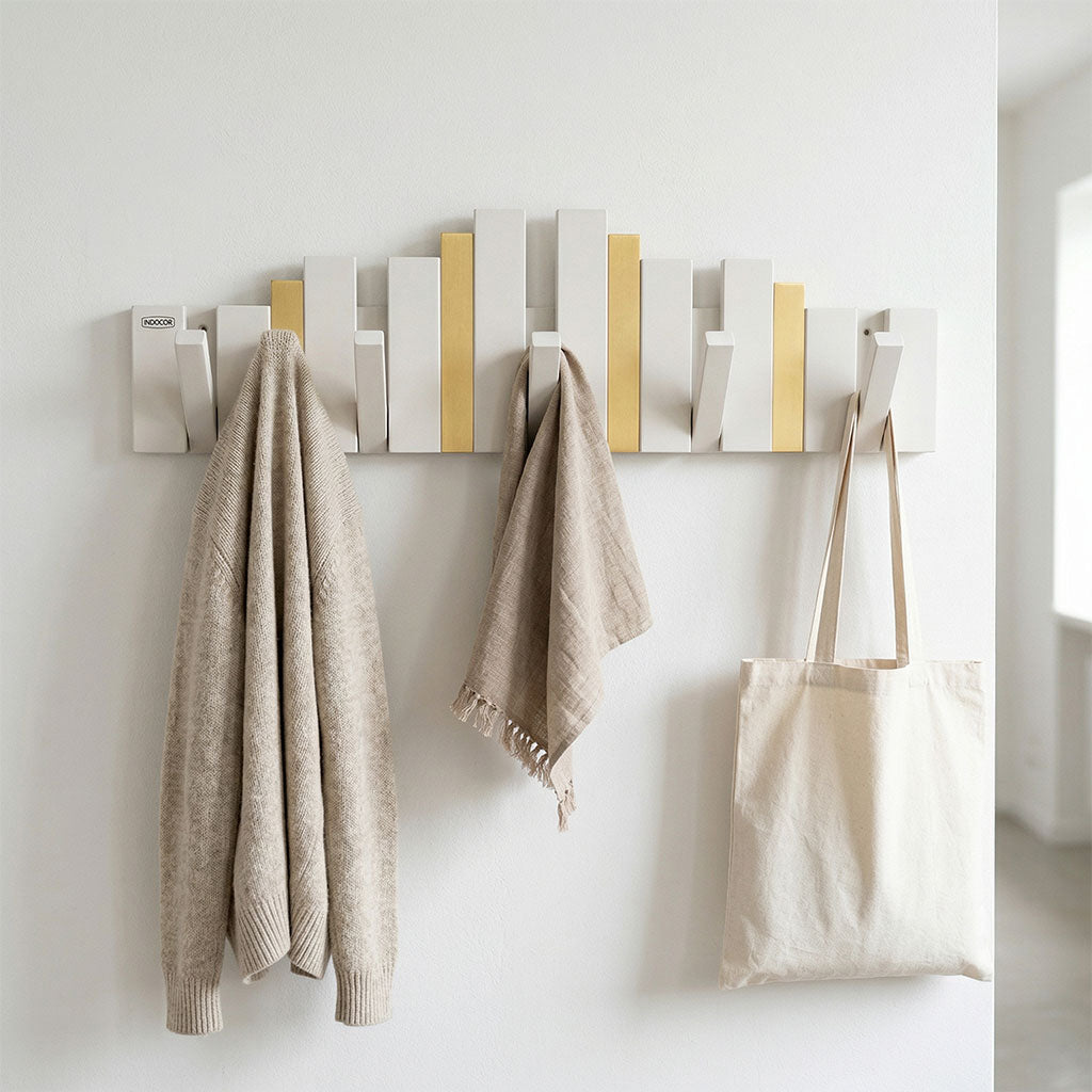 Porte-Manteau Mural Design Piano en Bois avec Touches Dorées - علاقة ملابس خشبية