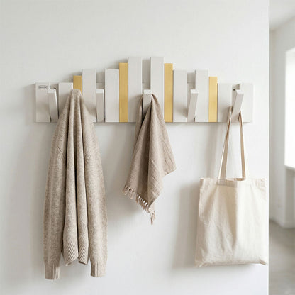 Porte-Manteau Mural Design Piano en Bois avec Touches Dorées - علاقة ملابس خشبية