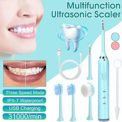 Brosse à dents à ultrasons 3en1 Nettoyeur de dents étanche IPX7 Kit de nettoyage dentaire en mode muet à trois vitesses avec charge USB