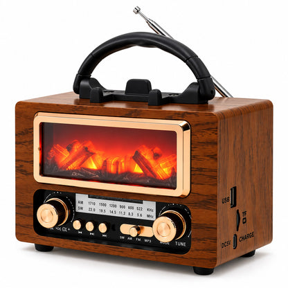 Radio Rétro Bluetooth NS-901BT avec Effet Braises Lumineuses - راديو كلاسيكي بلوتوث بإضاءة الجمر الزخرفية