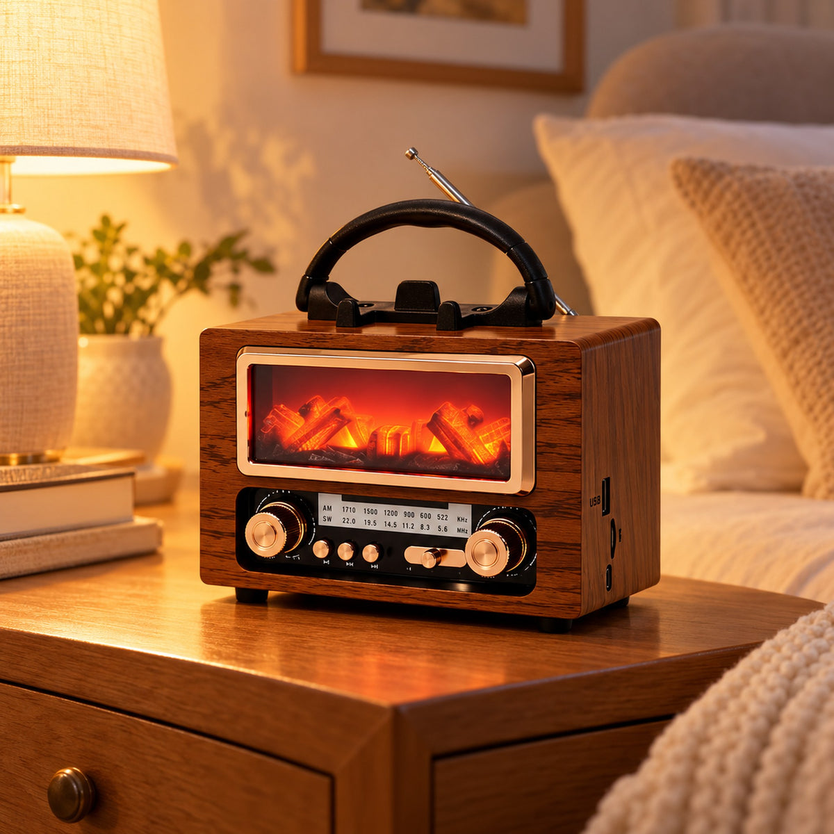 Radio Rétro Bluetooth NS-901BT avec Effet Braises Lumineuses - راديو كلاسيكي بلوتوث بإضاءة الجمر الزخرفية