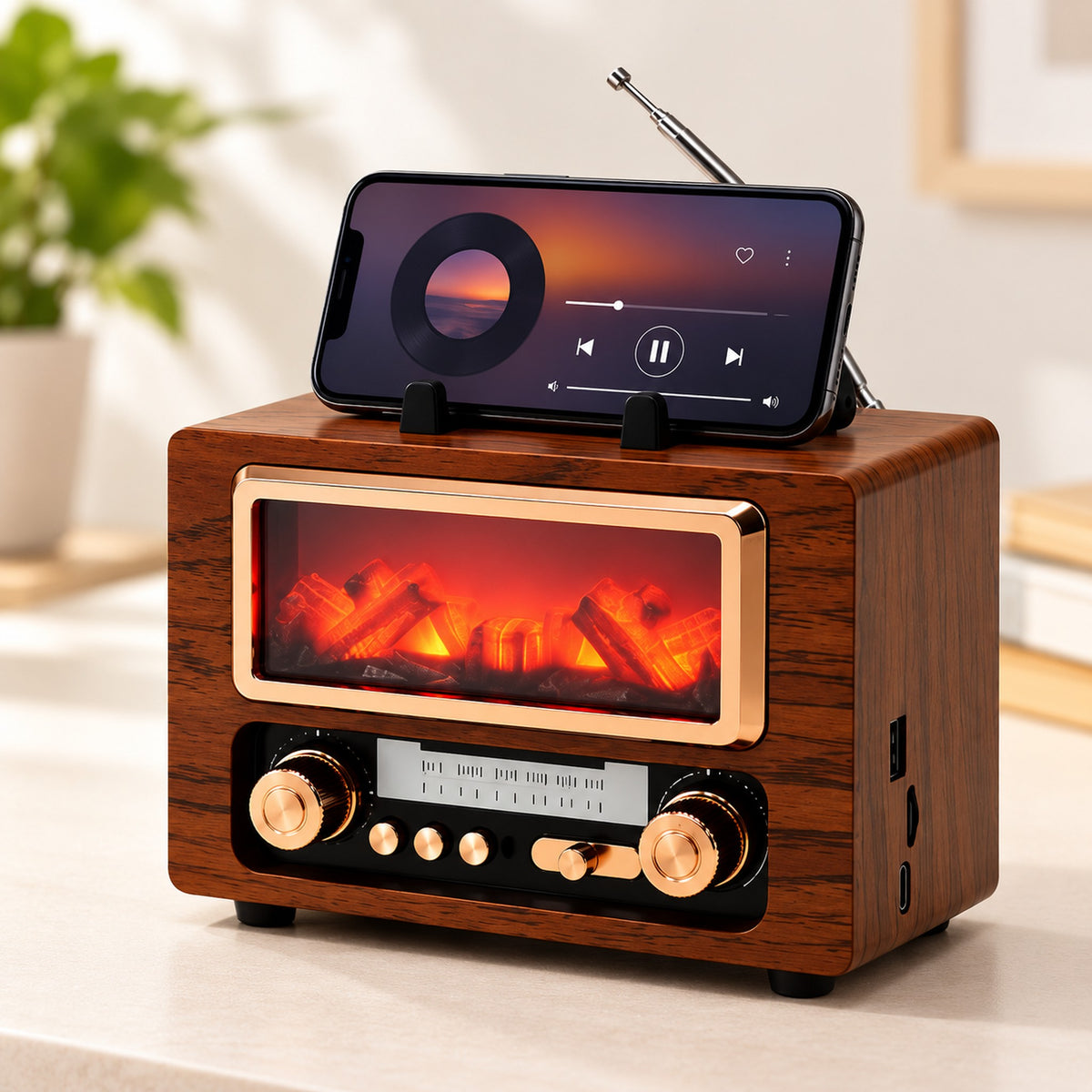 Radio Rétro Bluetooth NS-901BT avec Effet Braises Lumineuses - راديو كلاسيكي بلوتوث بإضاءة الجمر الزخرفية
