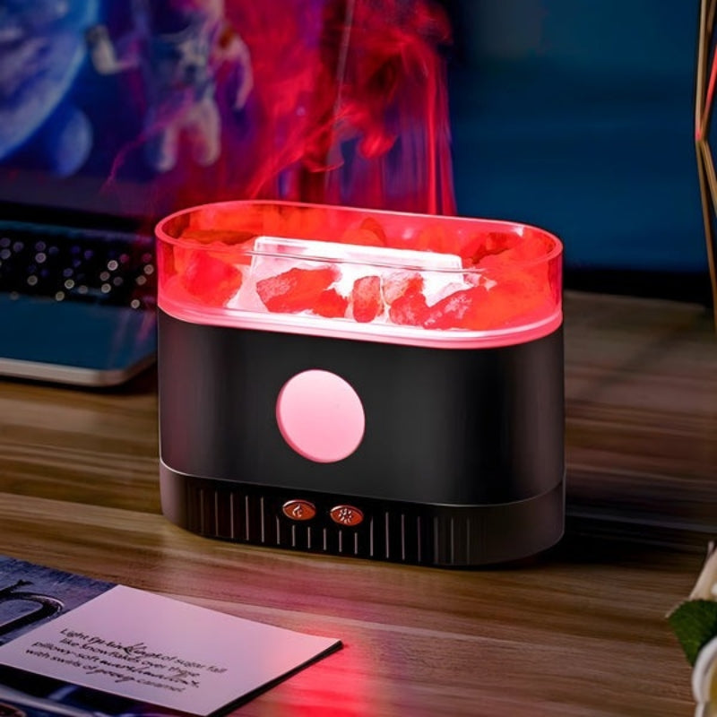 Humidificateur flamme multicolore des huiles essentielles aromatiques en pierre de sel 200ml - موزع روائح الزيوت العطرية باللهب مع صخور الملح الكريستالي 200 مل تنزوت