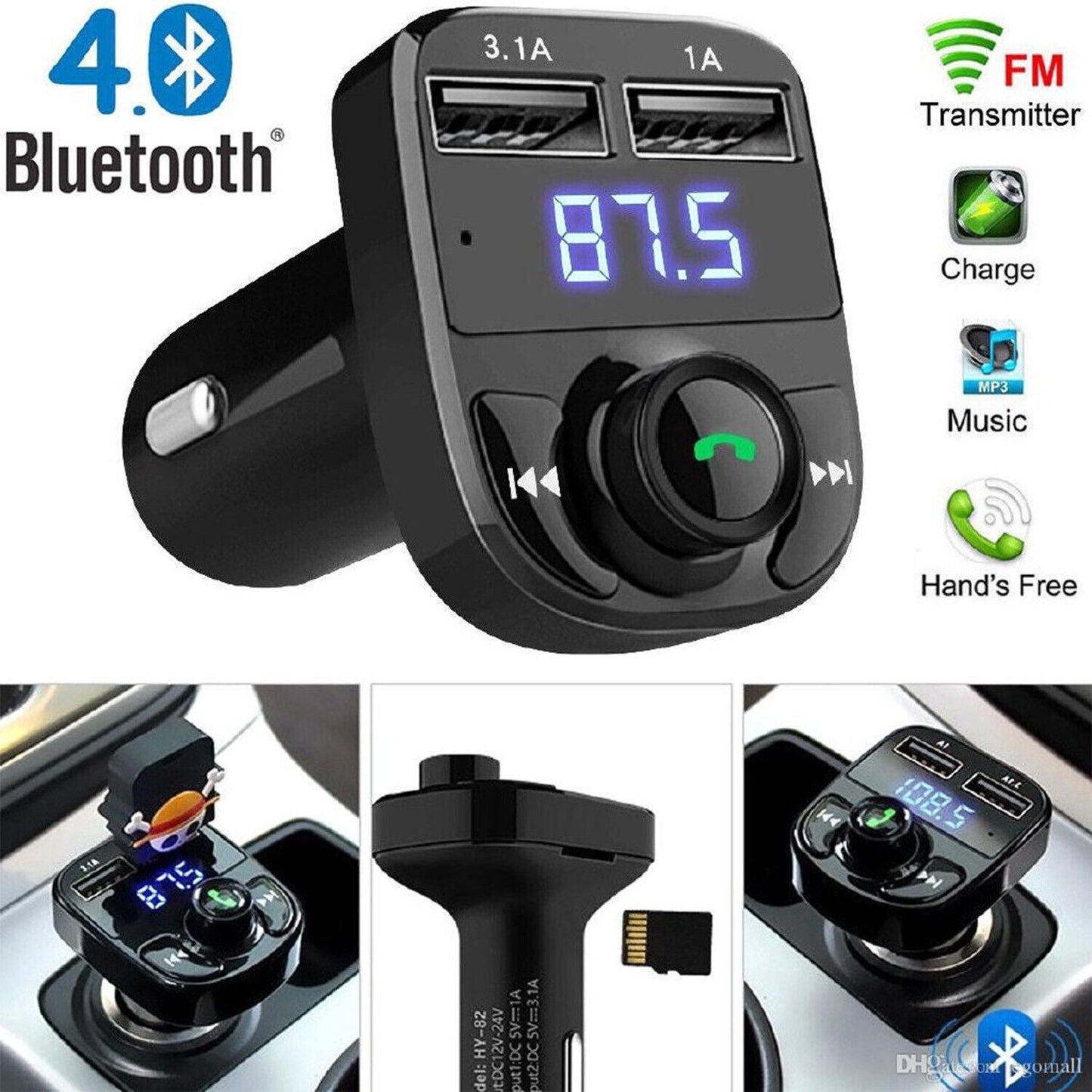Car X8 Wireless Bluetooth FM Transmitter Kit USB Fast Charger Adapter Mp3 Player - تنزوت