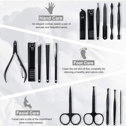 Ensembles 16 pcs de coupe-ongles professionnels en acier inoxydable