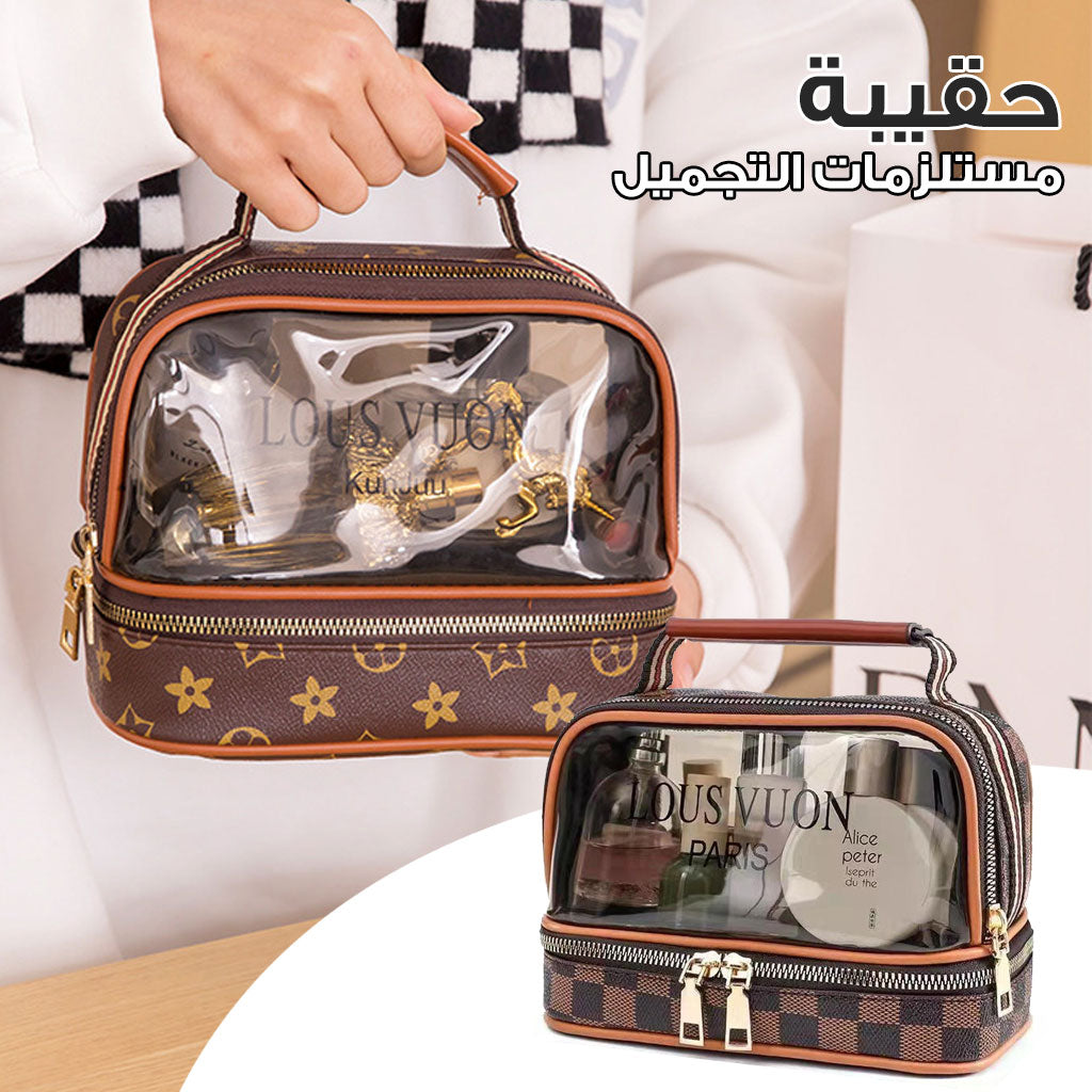 Trousse de toilette transparente double couche pour femmes, sac cosmétique étanche de grande capacité تنزوت