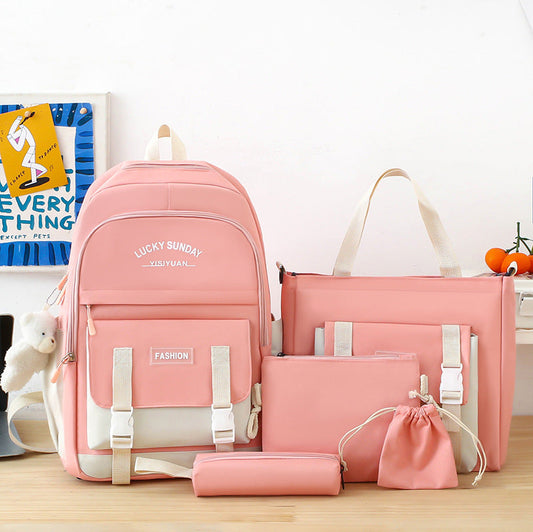 Ensemble de sacs d’école Kawai pour adolescents 5Pcs YISIYUAN Rose – محفظة 5 قطع كاواي وردي تنزوت
