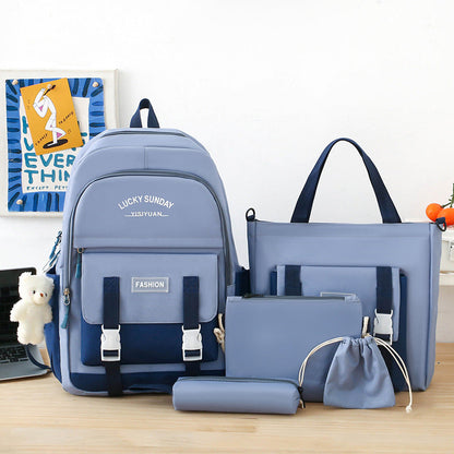 Ensemble de sacs d’école Kawai pour adolescents 5Pcs YISIYUAN Bleu – محفظة 5 قطع كاواي أزرق تنزوت