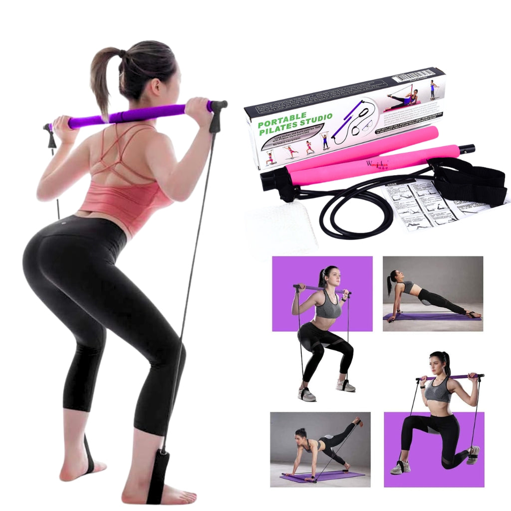 Barre de pilates portable avec bande de résistance réglable تنزوت
