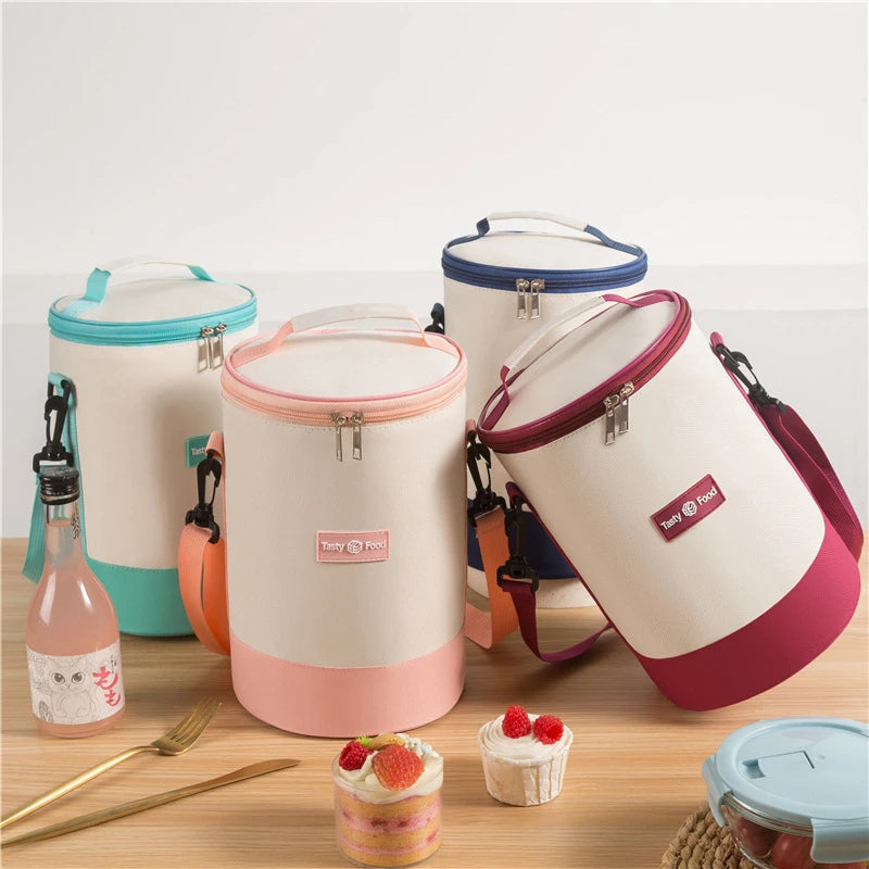 Sac à Lunch cylindrique Thermiques fourre-tout rond en aluminium تنزوت